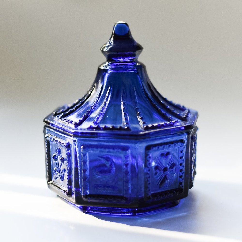 1964 Imperial Glass Cobalt Blue Glass Candy Dish Butterpat Sweets Server